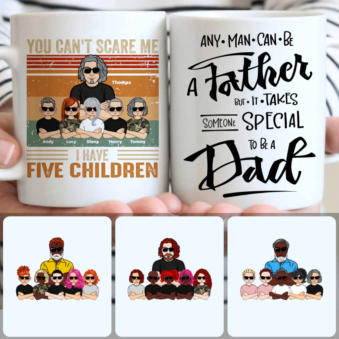Personalized Mug, Special Father's Day Gifts, Dad & 5 Children Customized Coffee Mug With Names