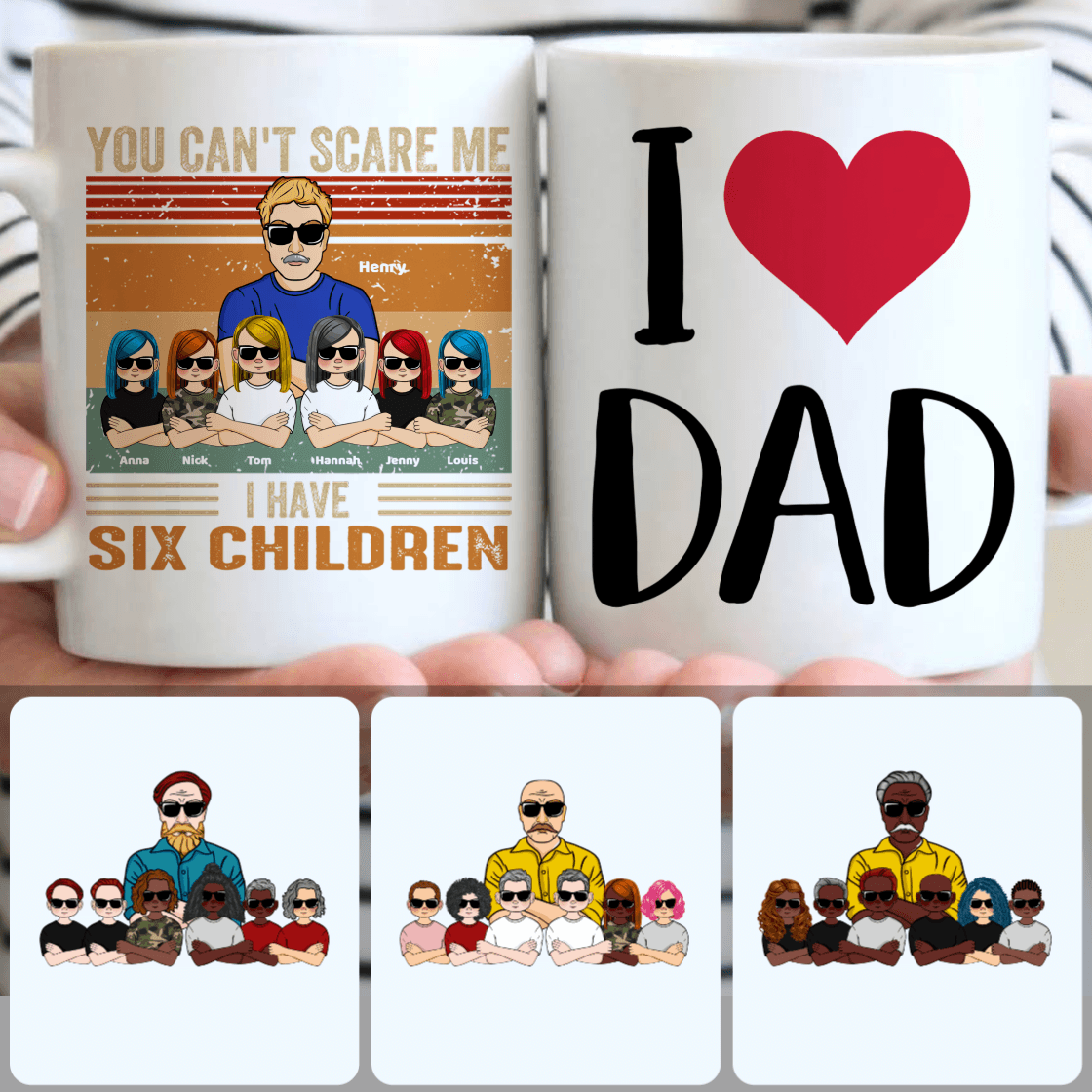 Personalized Mug, Surprise Father's Day Gifts, Dad & 6 Children Customized Coffee Mug With Names