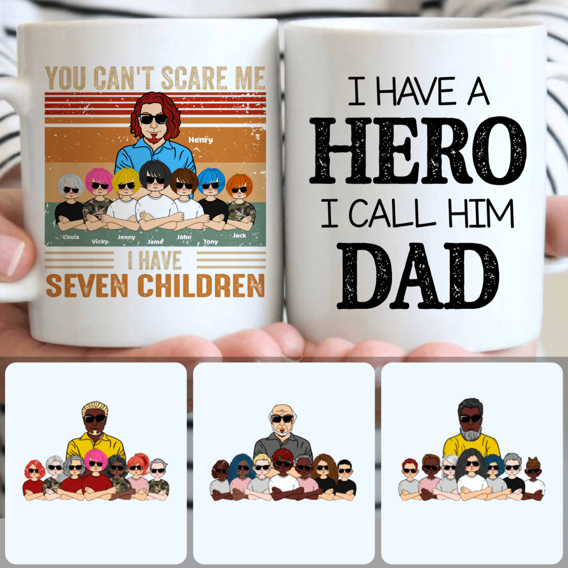 Personalized Mug, Perfect Father's Day Gifts, Dad & 7 Children Customized Coffee Mug With Names