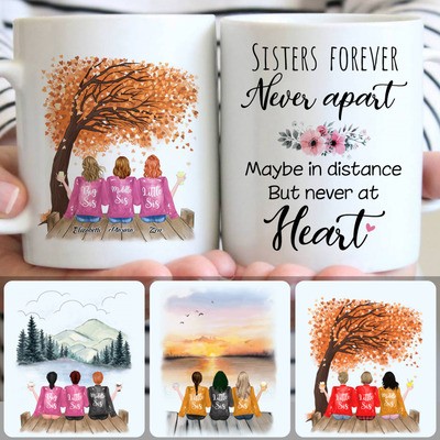 3 Sisters Customized Coffee Mug With Names, Personalized Mug, Unique Birthday Gifts
