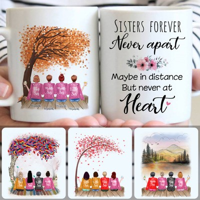 4 Sisters Customized Coffee Mug With Names, Personalized Mug, Special Birthday Gifts
