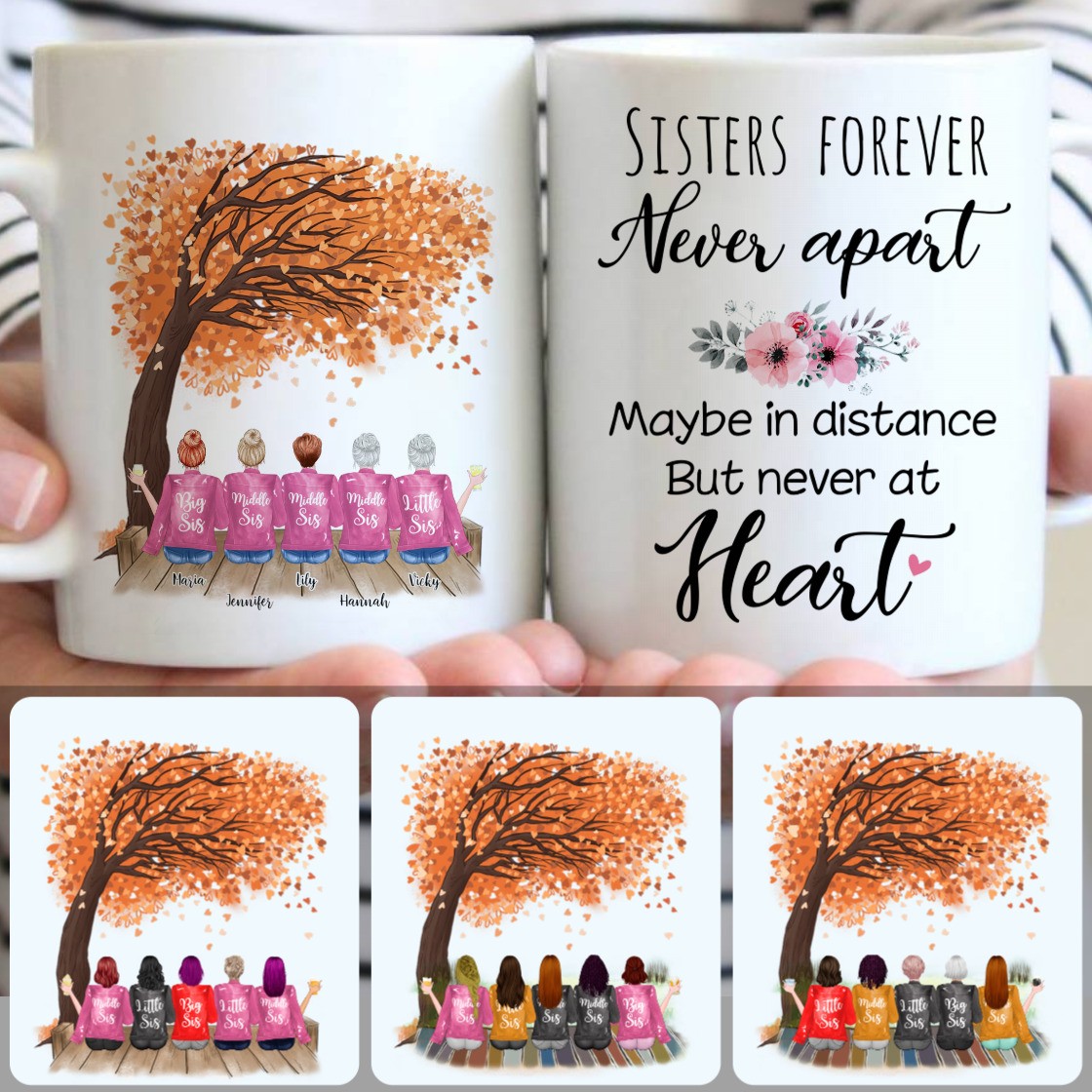 Personalized Mug, Meaningful Birthday Gifts, 5 Sisters Customized Coffee Mug With Names
