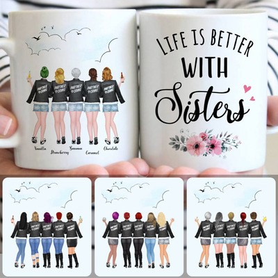 5 Sisters - Partner In Crime Customized Coffee Mug With Names, Personalized Mug, Best Birthday Gifts