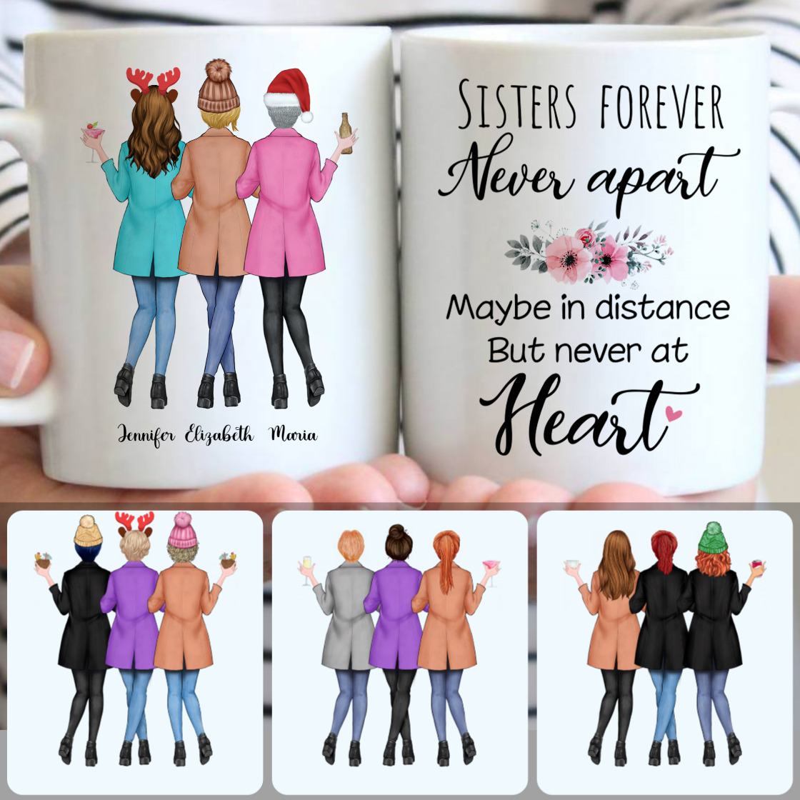 Personalized Mug, Best Christmas Gifts, 3 Sisters Forever Customized Coffee Mug With Names Personalized Mug, Best Christmas Gifts, 3 Sisters Forever Customized Coffee Mug With Names