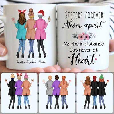 3 Sisters Forever Customized Coffee Mug With Names, Personalized Mug, Best Christmas Gifts