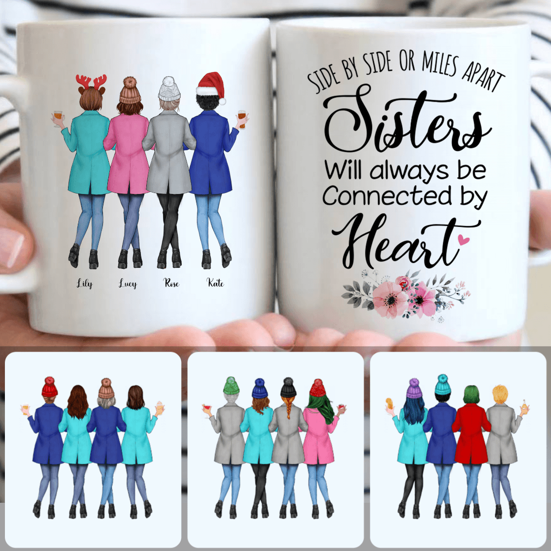 Personalized Mug, Unique Christmas Gifts, 4 Sisters Forever Customized Coffee Mug With Names