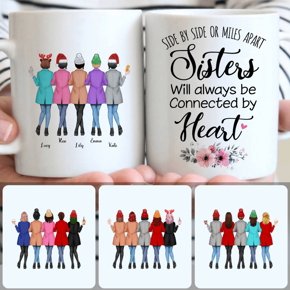 Personalized Mug, Special Christmas Gifts, 5 Sisters Forever Customized Coffee Mug With Names