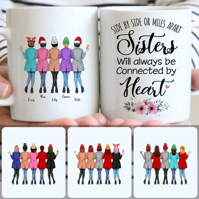 5 Sisters Forever Customized Coffee Mug With Names, Personalized Mug, Special Christmas Gifts
