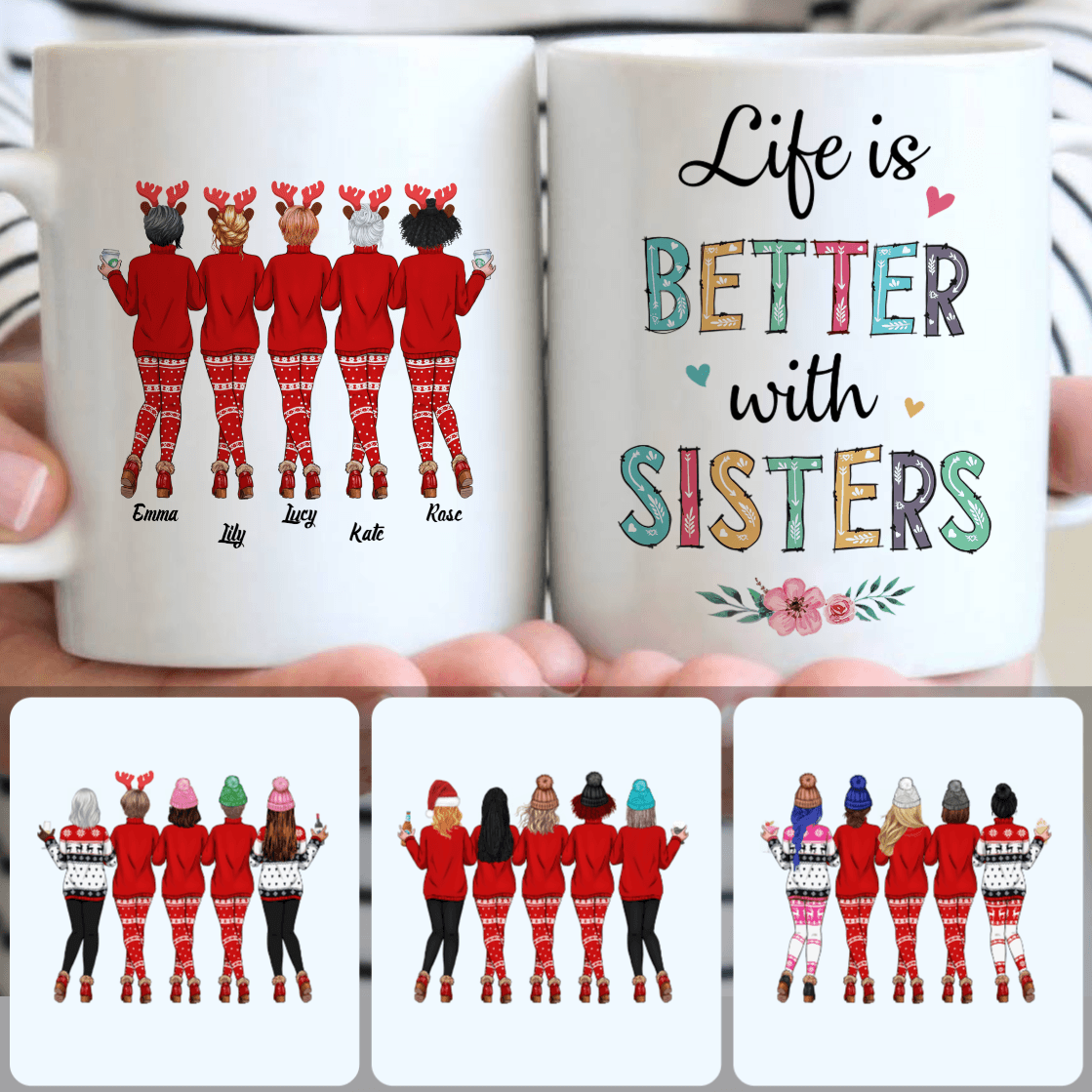 Personalized Mug, Special Christmas Gifts, 5 Sisters Customized Coffee Mug With Names