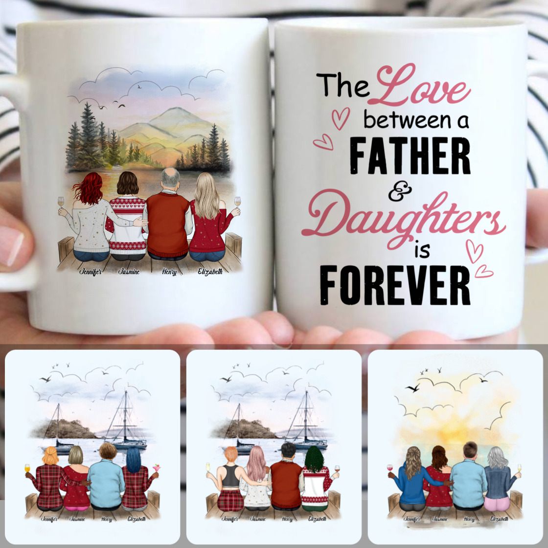 Personalized Mug, Special Father's Day Gifts, Dad - 3 Daughters Customized Coffee Mug With Names