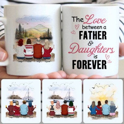 Dad - 3 Daughters Customized Coffee Mug With Names, Personalized Mug, Special Father's Day Gifts