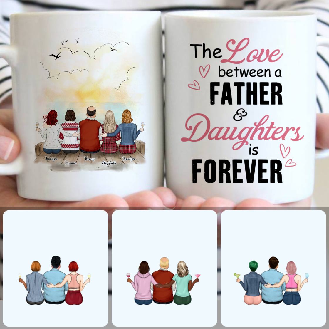 Personalized Mug, Best Father's Day Gifts, Dad - 4 Daughters Customized Coffee Mug With Names Personalized Mug, Best Father's Day Gifts, Dad - 4 Daughters Customized Coffee Mug With Names