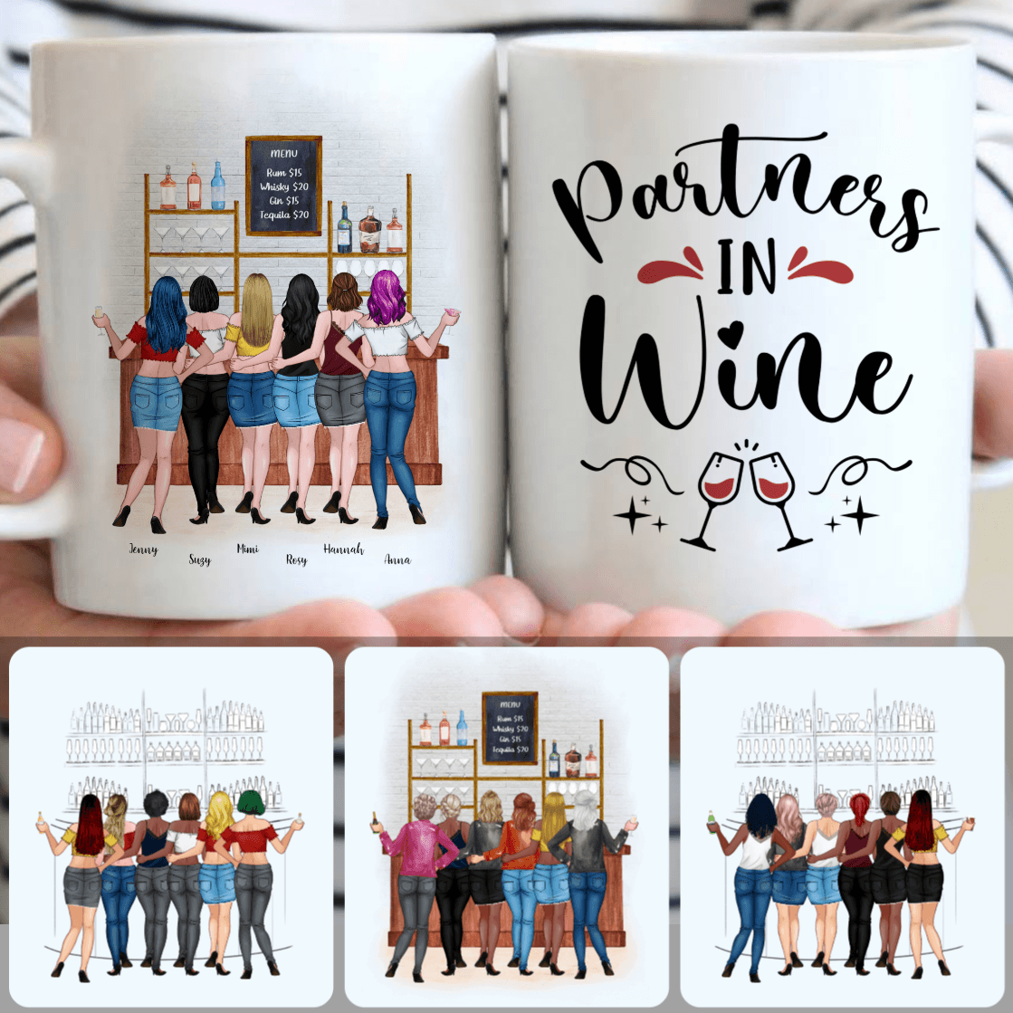 Personalized Mug, Surprise Birthday Gifts For Best Friends, 6 Partners In Wine Customized Coffee Mug With Names