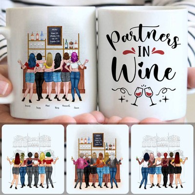 6 Partners In Wine Customized Coffee Mug With Names, Personalized Mug, Surprise Birthday Gifts For Best Friends