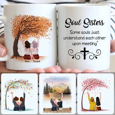 2 Sisters Customized Coffee Mug With Names, Personalized Mug, Unique Birthday Gifts