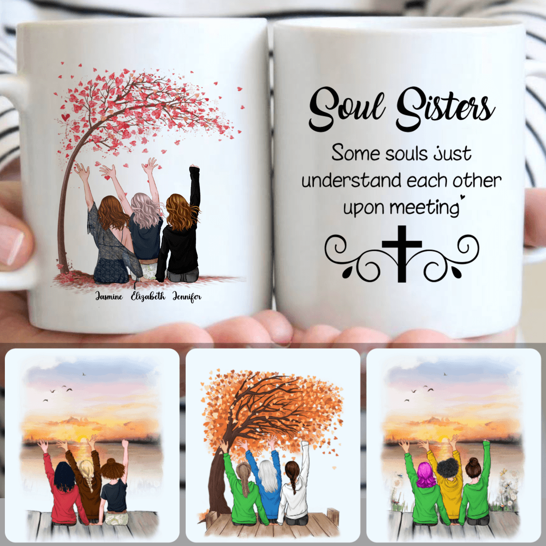 Personalized Mug, Best Birthday Gifts, 3 Sisters Customized Coffee Mug With Names
