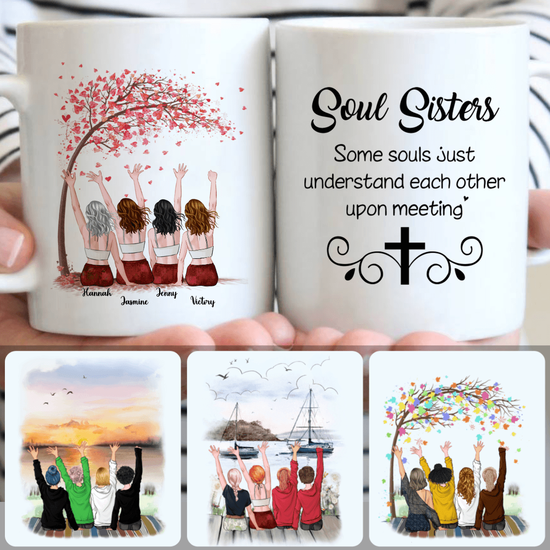 Personalized Mug, Special Birthday Gifts, 4 Sisters Customized Coffee Mug With Names