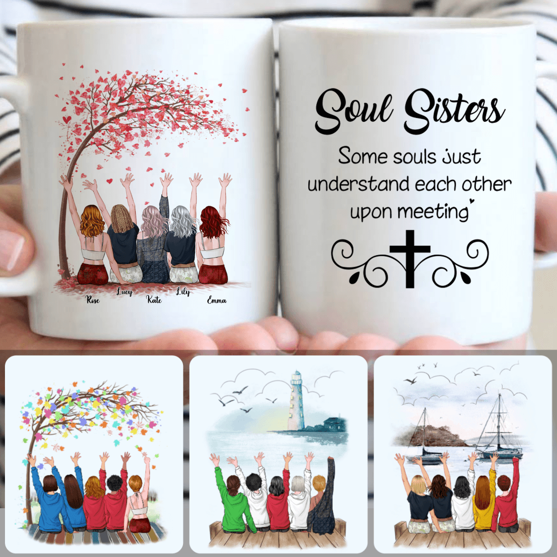 Personalized Mug, Meaningful Birthday Gifts, 5 Sisters Customized Coffee Mug With Names Personalized Mug, Meaningful Birthday Gifts, 5 Sisters Customized Coffee Mug With Names