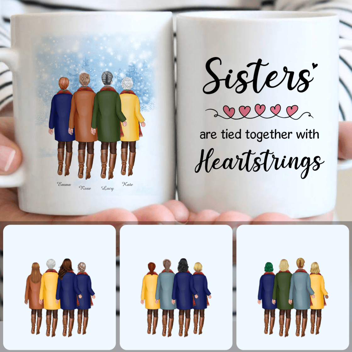 Personalized Mug, Best Birthday Gifts, 4 Sisters Customized Coffee Mug With Names