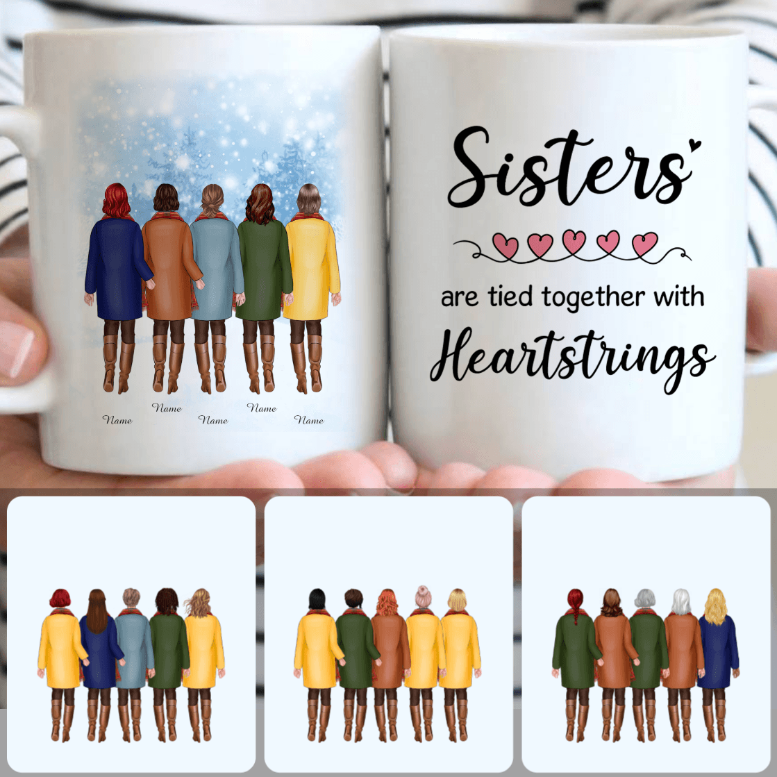Personalized Mug, Meaningful Birthday Gifts, 5 Sisters Customized Coffee Mug With Names