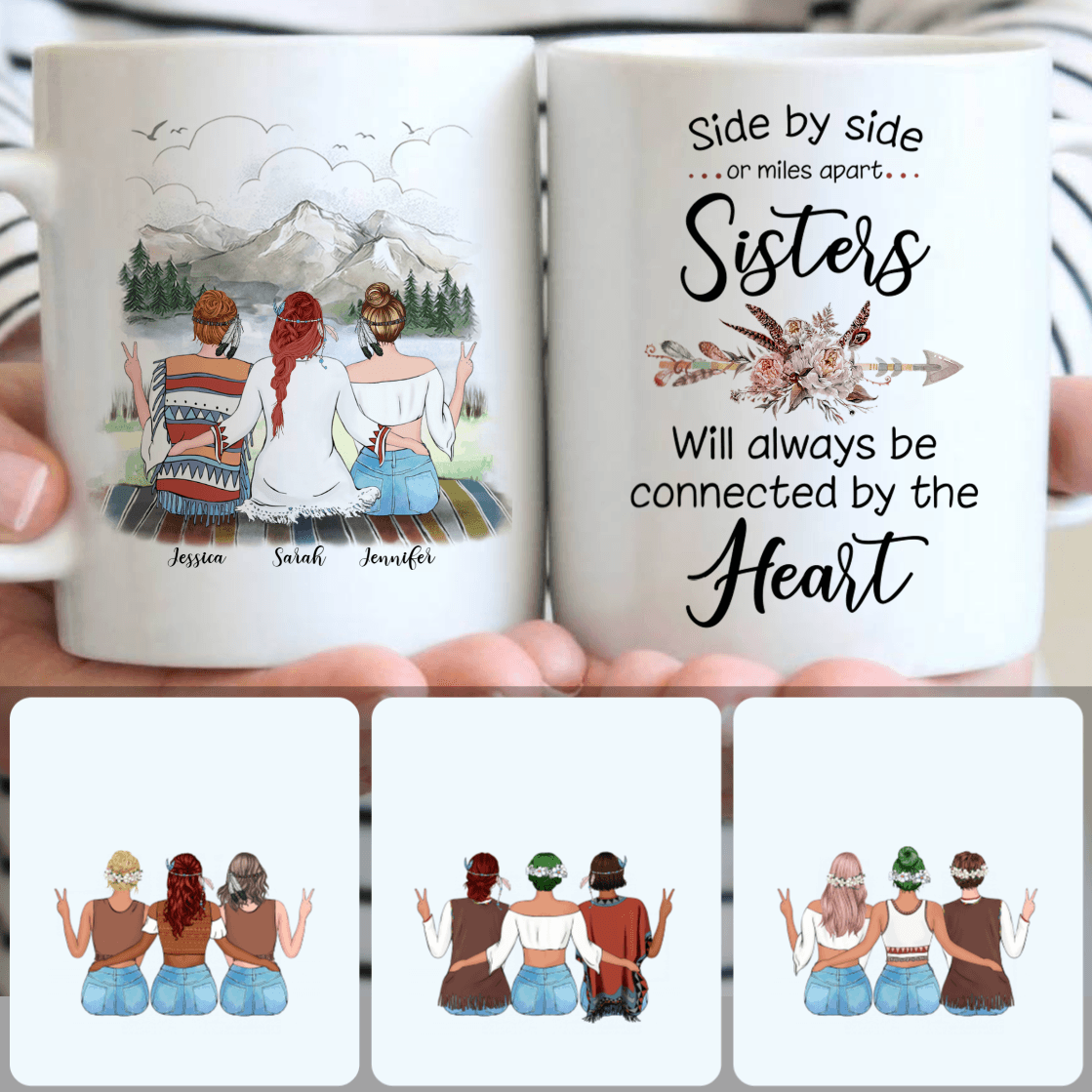 Personalized Mug, Unique Birthday Gifts, 3 Sisters Customized Coffee Mug With Names Personalized Mug, Unique Birthday Gifts, 3 Sisters Customized Coffee Mug With Names