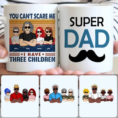 Dad & 3 Children Customized Coffee Mug With Names, Personalized Mug, Unique Father's Day Gifts