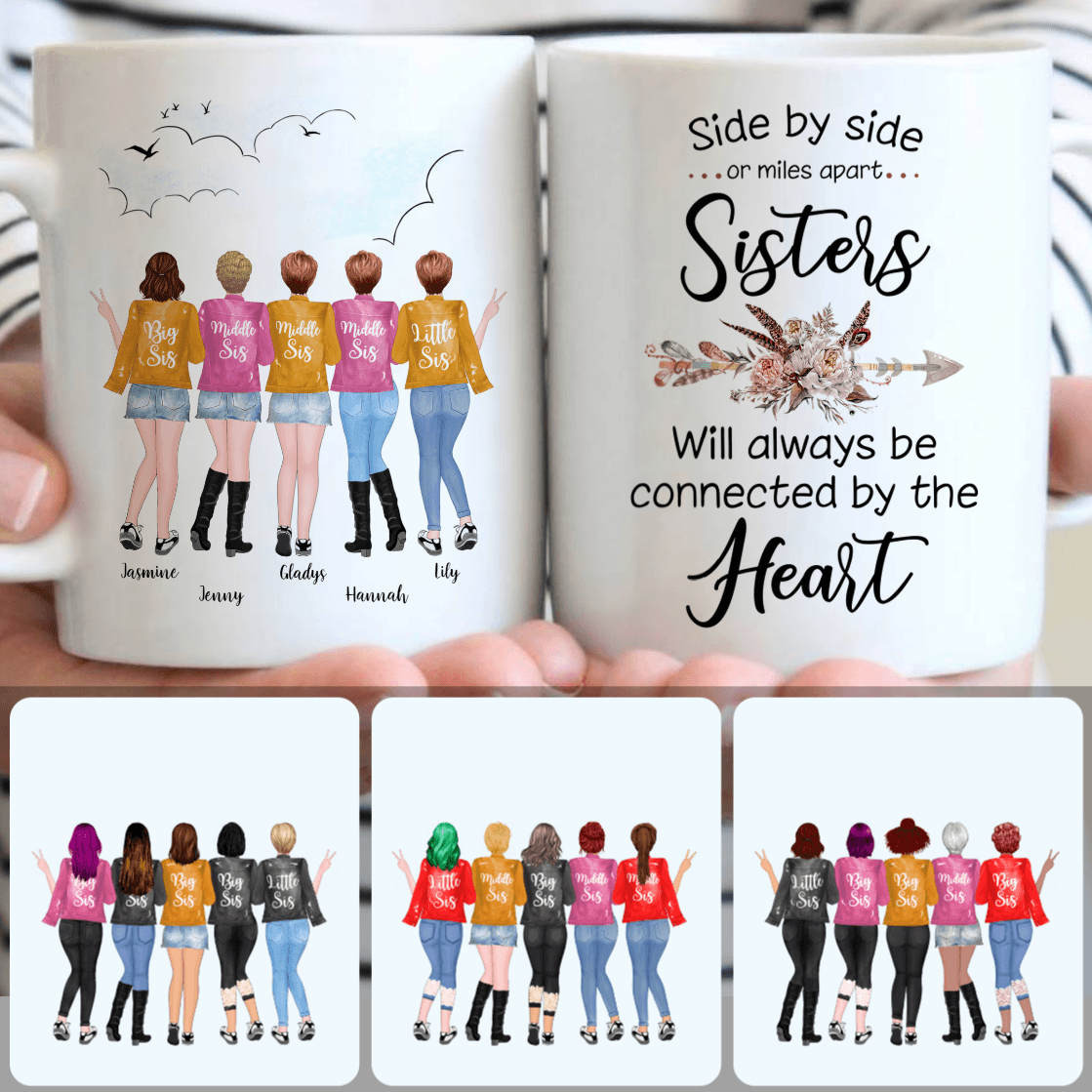 Personalized Mug, Unique Birthday Gifts, 5 Sisters Customized Coffee Mug With Names Personalized Mug, Unique Birthday Gifts, 5 Sisters Customized Coffee Mug With Names