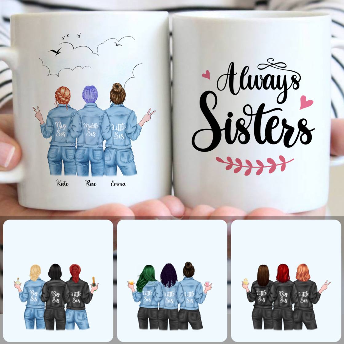 Personalized Mug, Surprise Birthday Gifts, 3 Cool Sisters Customized Coffee Mug With Names