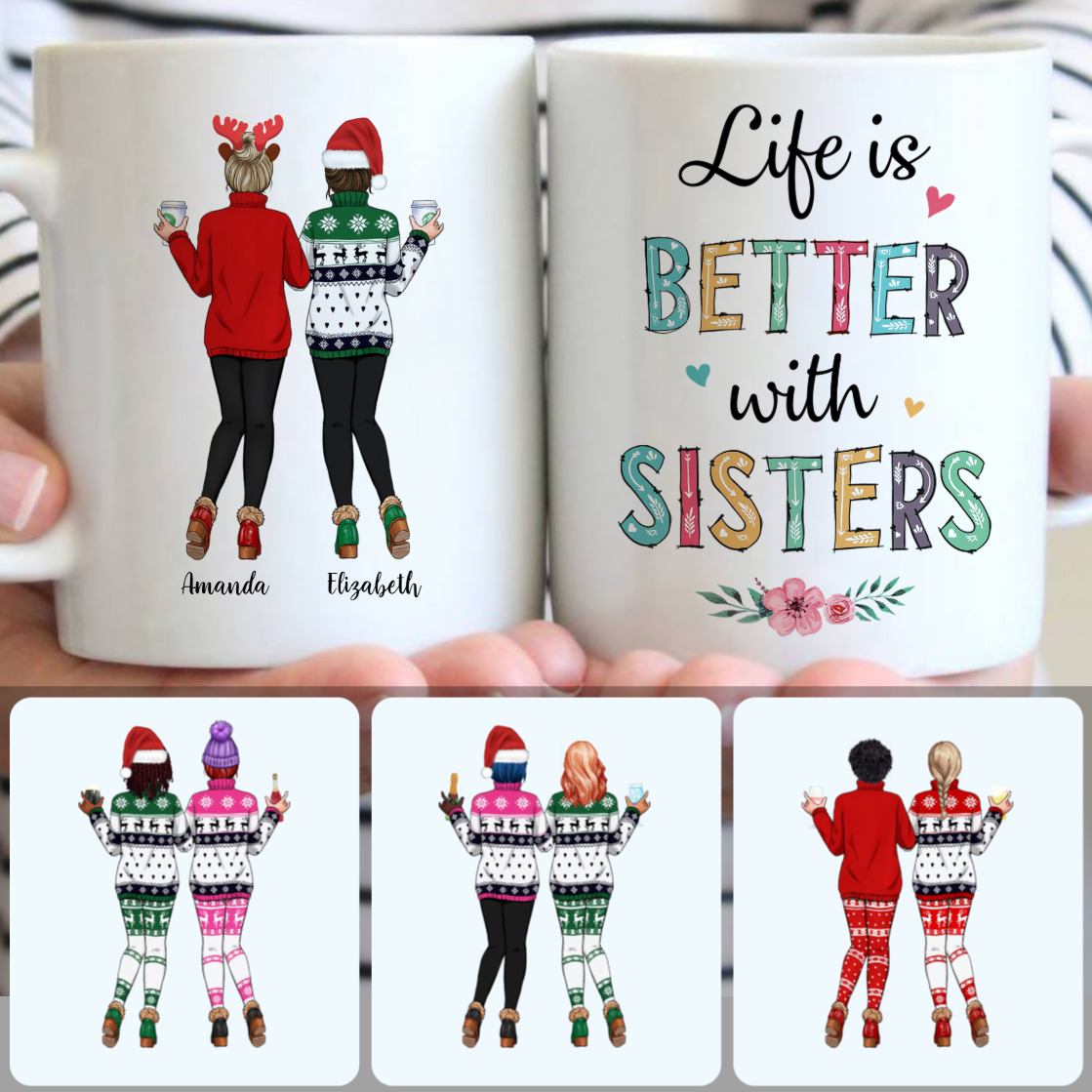 Personalized Mug, Unique Christmas Gifts, 2 Sisters Customized Coffee Mug With Names