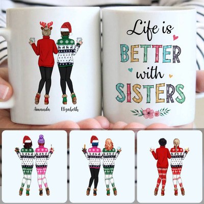 2 Sisters Customized Coffee Mug With Names, Personalized Mug, Unique Christmas Gifts