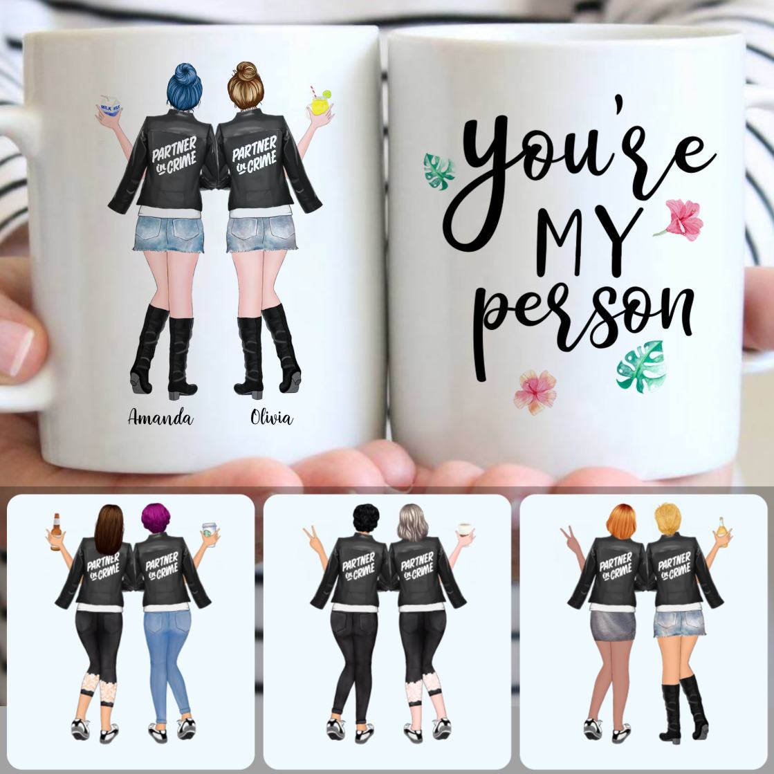 Personalized Mug, Perfect Birthday Gifts, 2 Sisters - Partner In Crime Customized Coffee Mug With Names