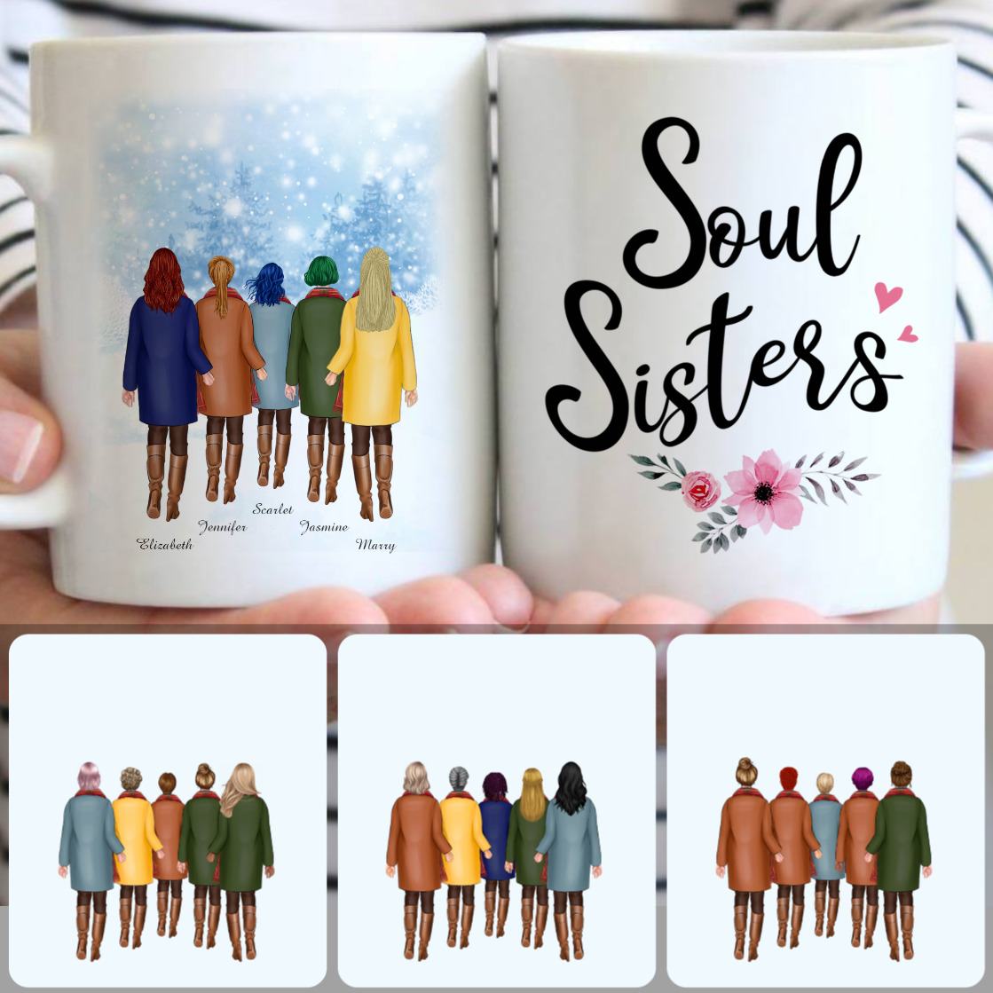 Personalized Mug, Unique Birthday Gifts, 5 Soul Sisters Customized Coffee Mug With Names