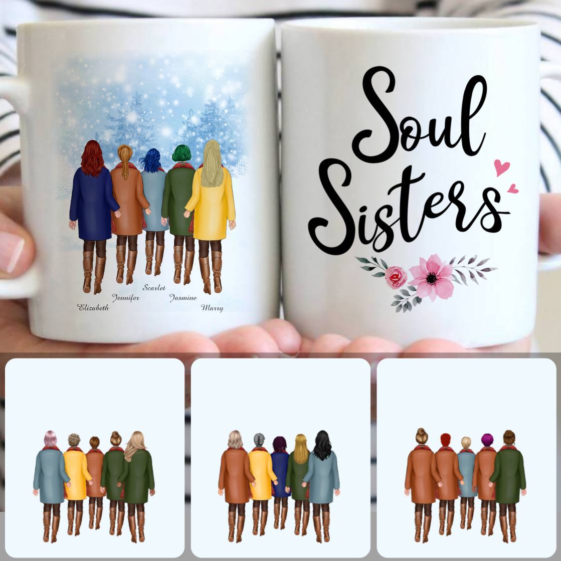 Personalized Mug, Unique Birthday Gifts, 5 Soul Sisters Customized Coffee Mug With Names Personalized Mug, Unique Birthday Gifts, 5 Soul Sisters Customized Coffee Mug With Names