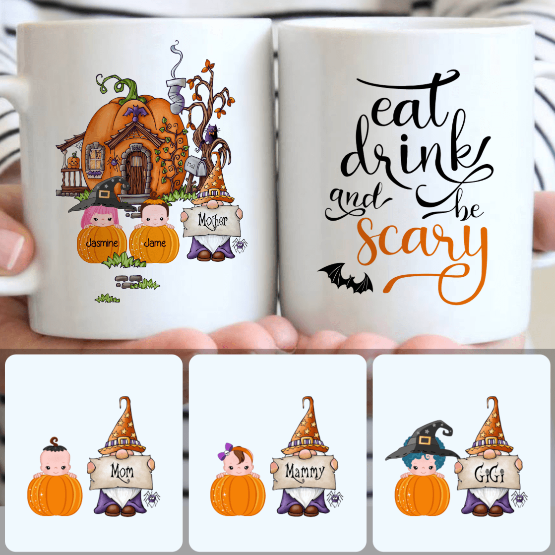 Personalized Mug, Unique Halloween Gifts For Mom, Family & 2 Kids Customized Coffee Mug With Names