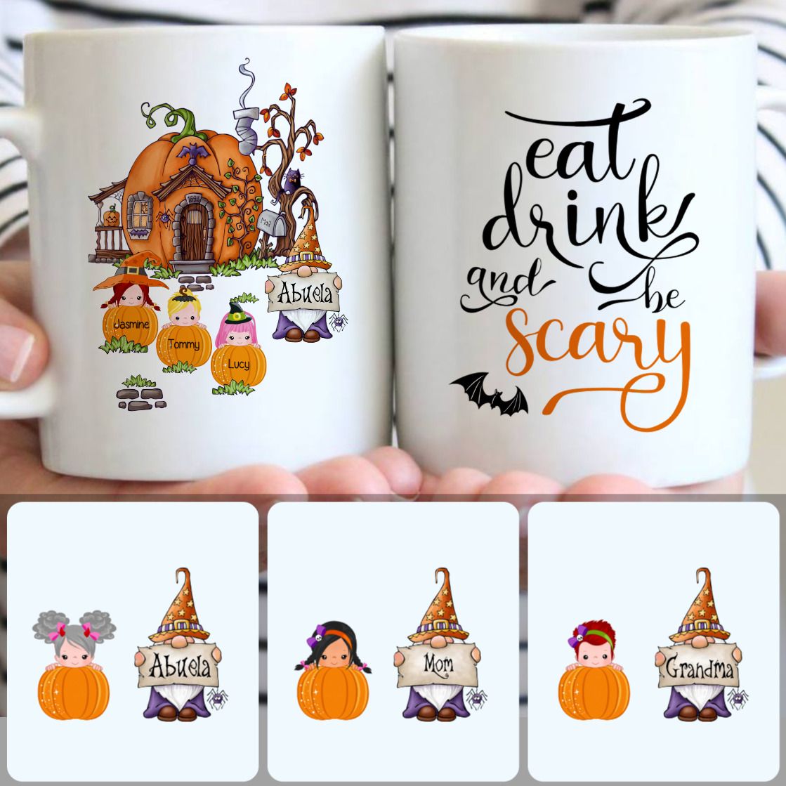 Personalized Mug, Unique Halloween Gifts For Mom, Family & 3 Kids Customized Coffee Mug With Names