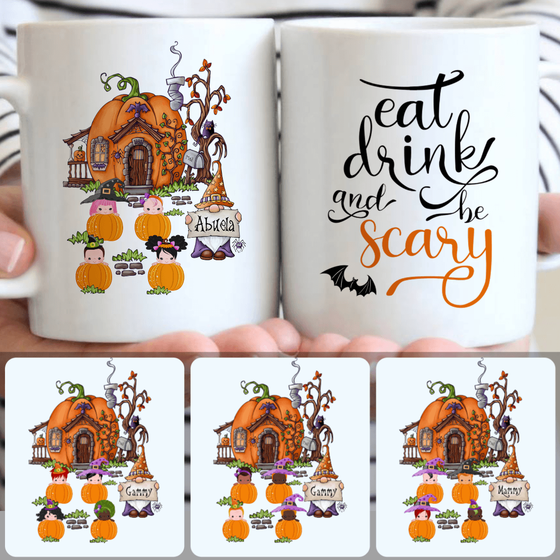 Personalized Mug, Best Halloween Gifts For Mom, Family & 4 Kids Customized Coffee Mug With Names