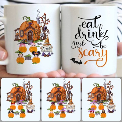 Family & 4 Kids Customized Coffee Mug With Names, Personalized Mug, Best Halloween Gifts For Mom