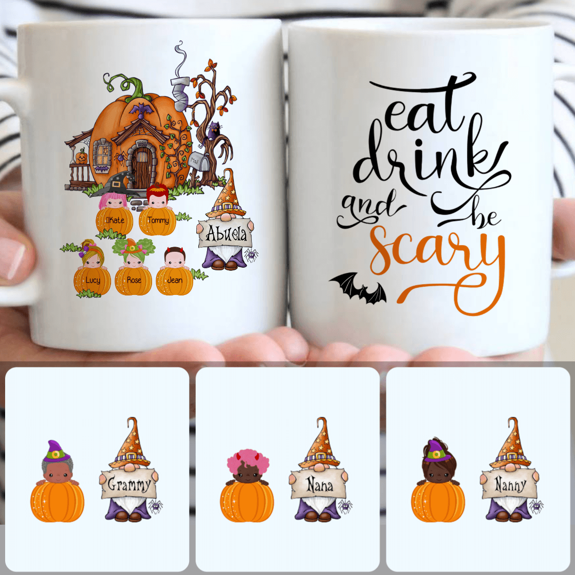 Personalized Mug, Special Halloween Gifts For Mom, Family & 5 Kids Customized Coffee Mug With Names