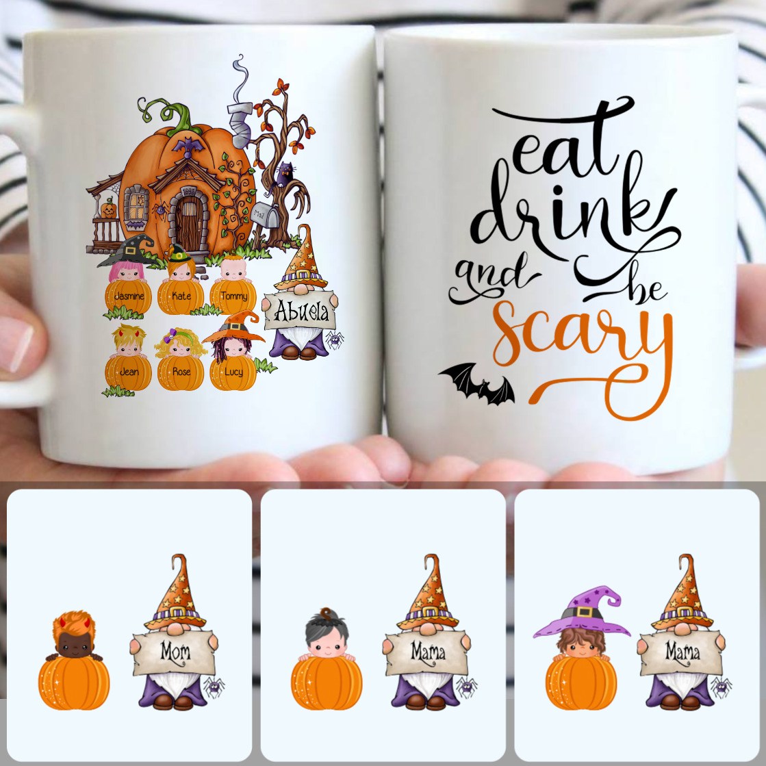 Personalized Mug, Unique Halloween Gifts For Mom, Family & 6 Kids Customized Coffee Mug With Names