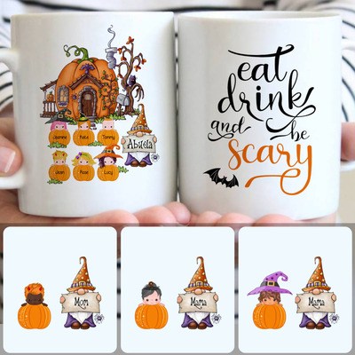 Family & 6 Kids Customized Coffee Mug With Names, Personalized Mug, Unique Halloween Gifts For Mom