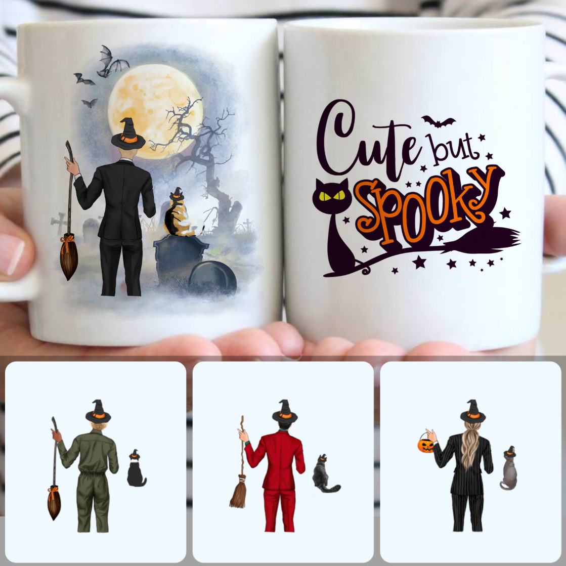 Personalized Mug, Unique Halloween Gifts, Dad & Cat Customized Coffee Mug With Names