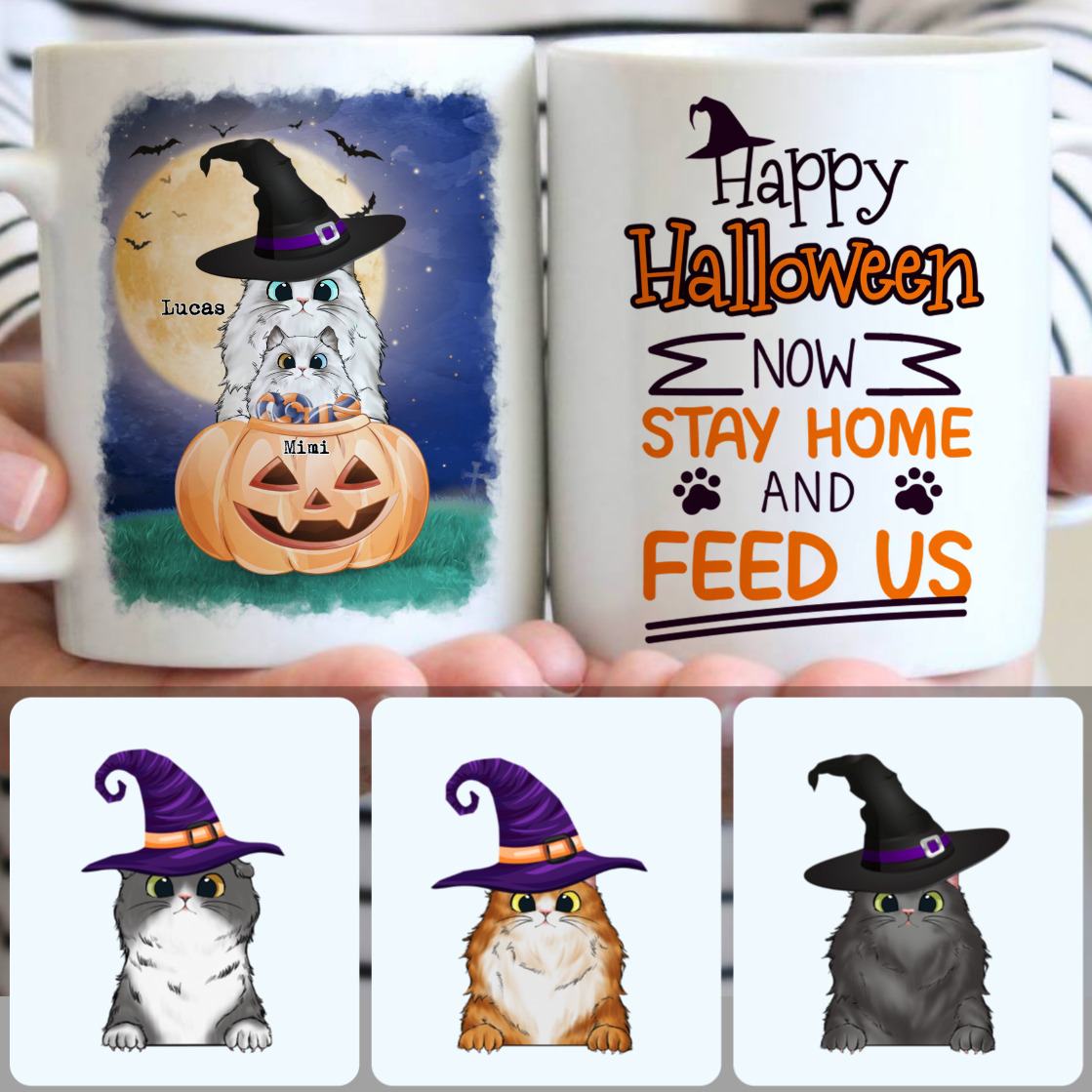 Personalized Mug, Unique Halloween Gifts For Girlfriend, 2 Cats Customized Coffee Mug With Names Personalized Mug, Unique Halloween Gifts For Girlfriend, 2 Cats Customized Coffee Mug With Names