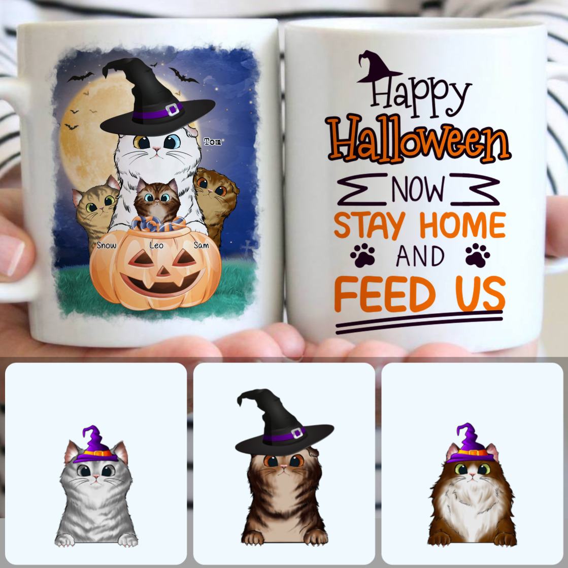 Personalized Mug, Special Halloween Gifts For Girlfriend, 4 Cats Customized Coffee Mug With Names Personalized Mug, Special Halloween Gifts For Girlfriend, 4 Cats Customized Coffee Mug With Names