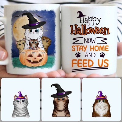 4 Cats Customized Coffee Mug With Names, Personalized Mug, Special Halloween Gifts For Girlfriend