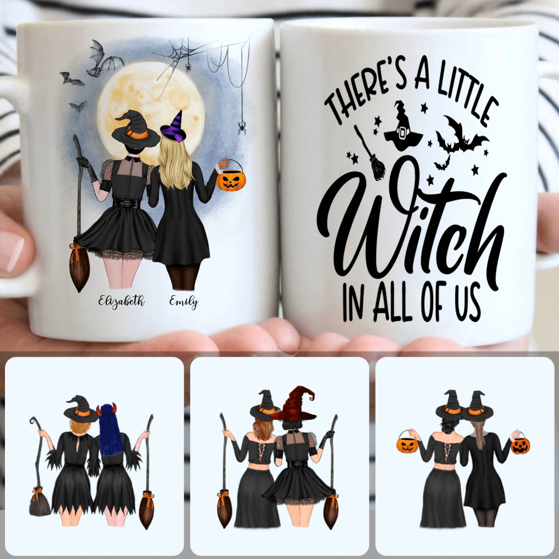 Personalized Mug, Best Halloween Gifts, 2 Sisters - A Little Witch Customized Coffee Mug With Names
