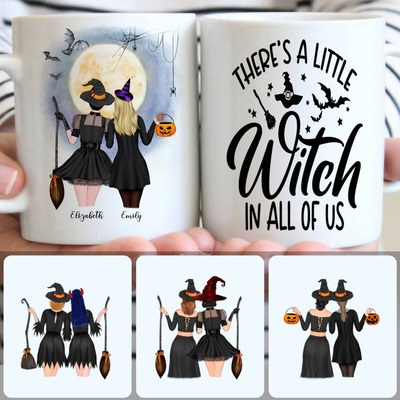 2 Sisters - A Little Witch Customized Coffee Mug With Names, Personalized Mug, Best Halloween Gifts