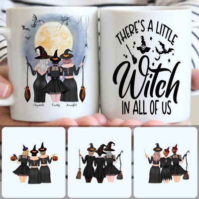 3 Sisters - A Little Witch Customized Coffee Mug With Names, Personalized Mug, Unique Halloween Gifts