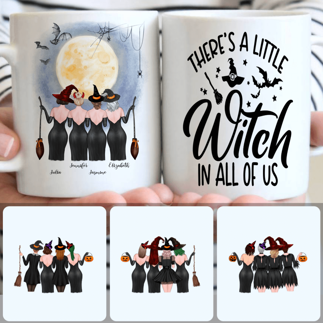 Personalized Mug, Surprise Halloween Gifts, 4 Sisters - A Little Witch Customized Coffee Mug With Names