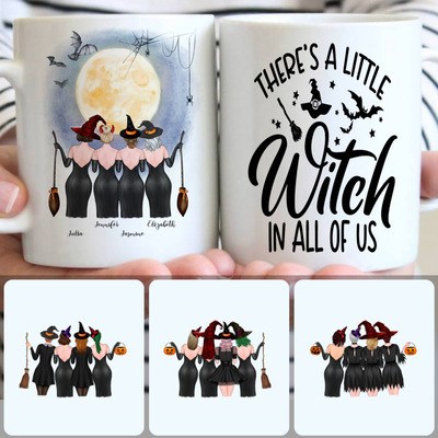 4 Sisters - A Little Witch Customized Coffee Mug With Names, Personalized Mug, Surprise Halloween Gifts