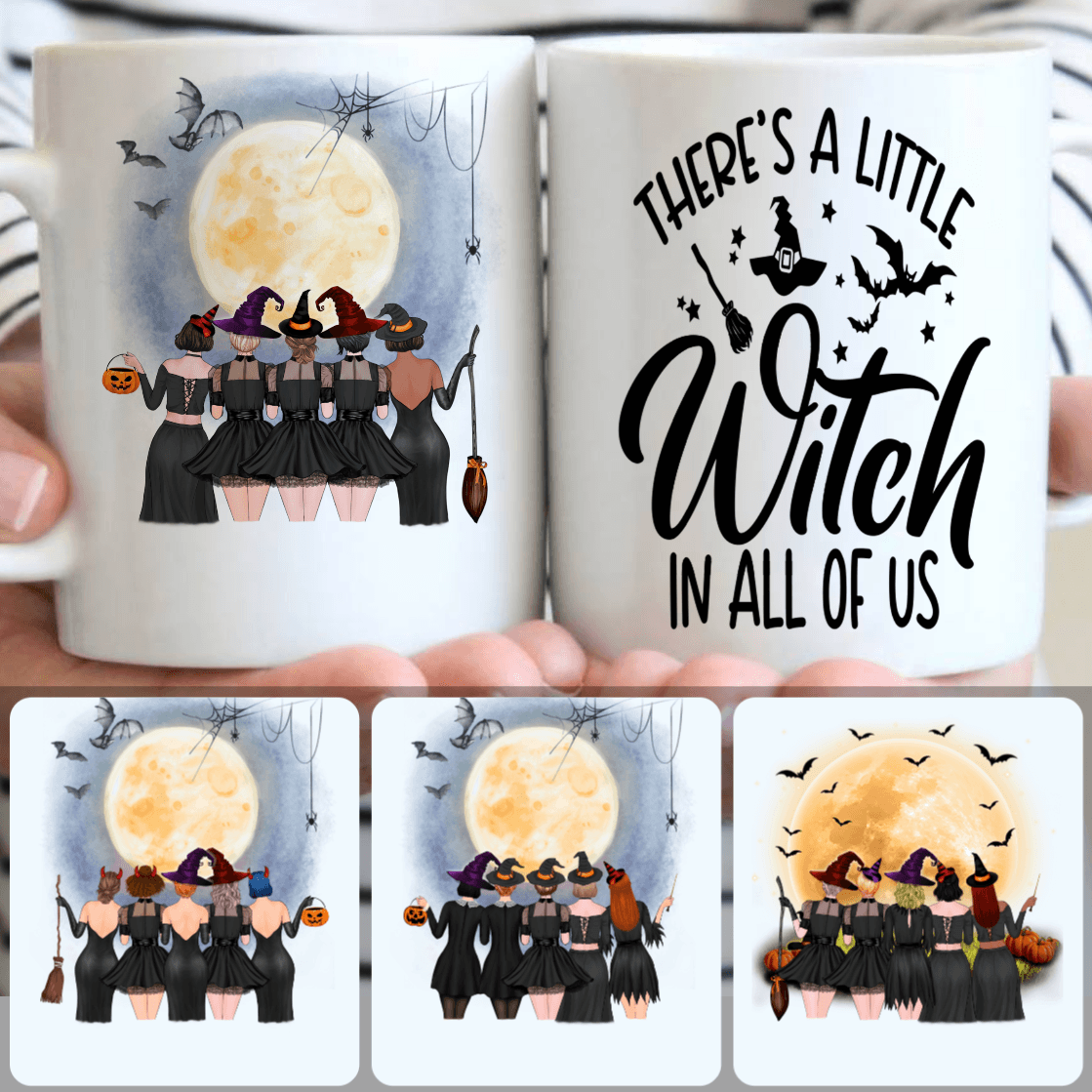 Personalized Mug, Unique Halloween Gifts, 5 Sisters - A Little Witch Customized Coffee Mug With Names